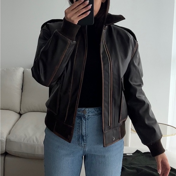 Brown Leather Jacket worn once - Picture 6 of 6